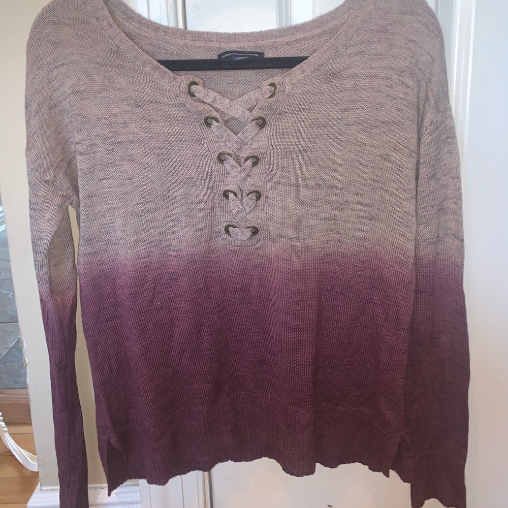 American Eagle tan and purple ombré sweater